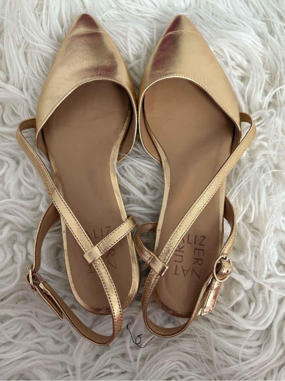 Naturalizer Gold Metallic Pointed Toe Slingback Flats Size 7
